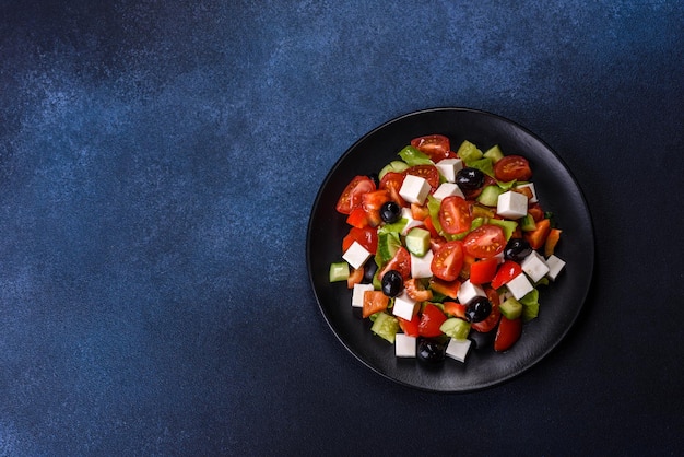 Greek salad with fresh vegetables feta cheese and black olives