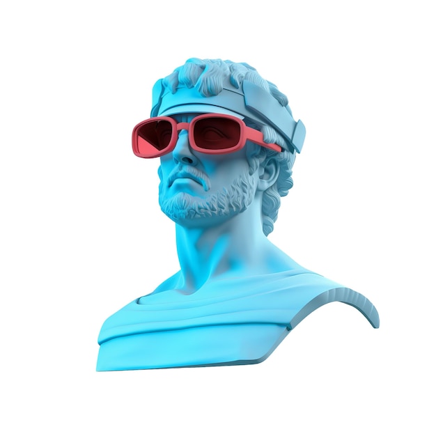 Greek sculpture with modern glasses on a transparent background Generative AI