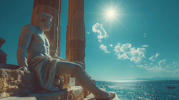 Photo greek statue in serene temple scenery