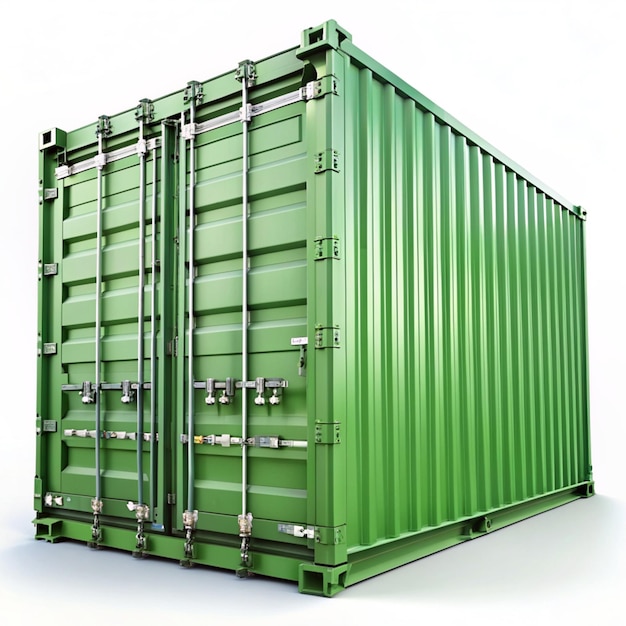 Green 3D shipping container on a white background isolated