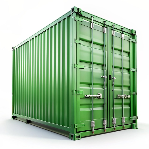 Green 3D shipping container on a white background isolated