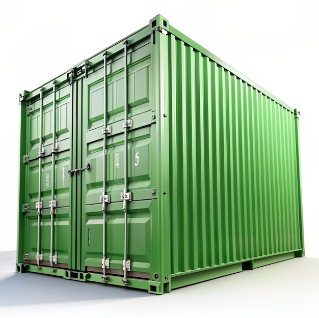 Green 3D shipping container on a white background isolated