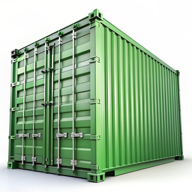 Green 3D shipping container on a white background isolated