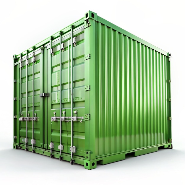 Green 3D shipping container on a white background isolated