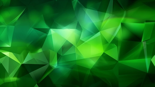 a green abstract background with triangles and a blurry background