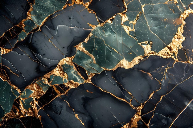 Green abstract marble with gold veins natural background Closeup of granite stone