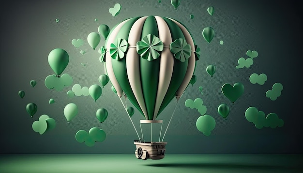 Green air balloon flying air transport illustration Decorated for St patricks day Generative AI