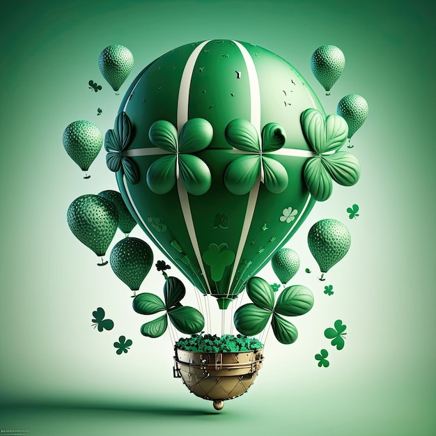 Green air balloon flying air transport illustration Decorated for St patricks day Generative AI