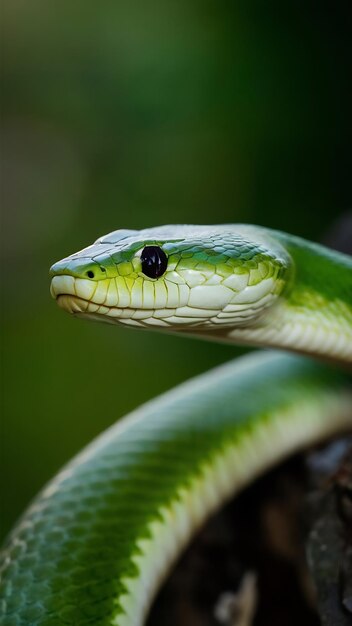 Green albolaris snake side view animal closeup green viper snake closeup head