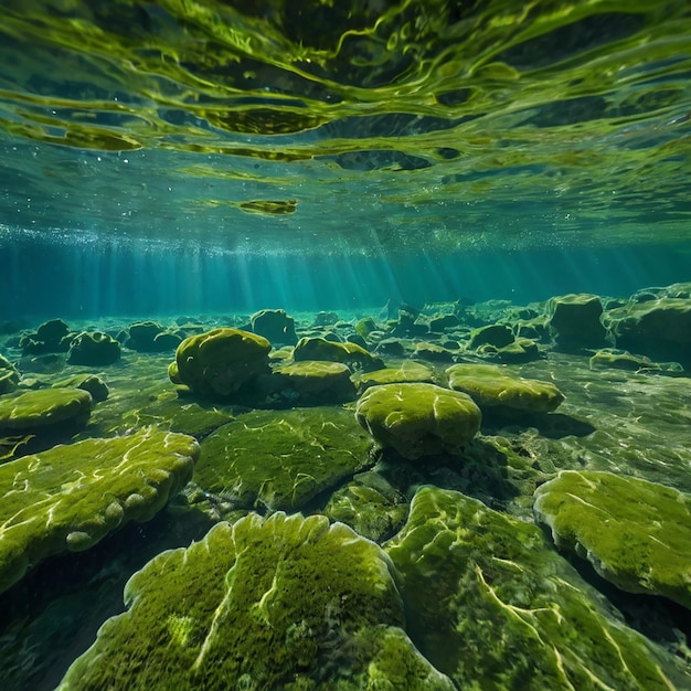 Green algae underwater in the river landscape riverscape ecology nature