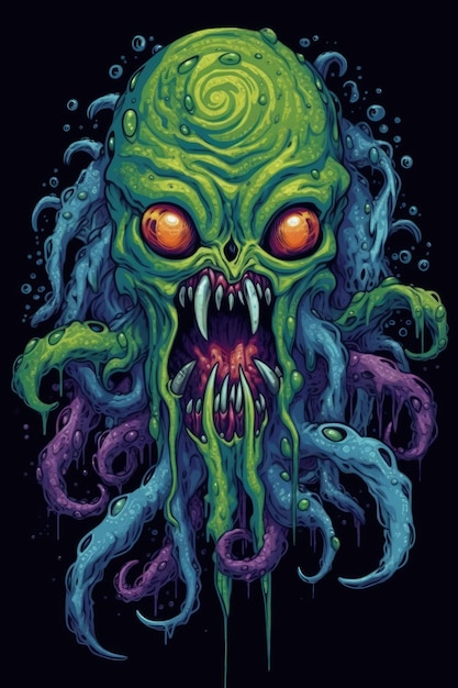 A green alien creature with tentacles and sharp teeth