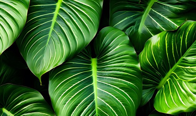 Green alocasia leaves background