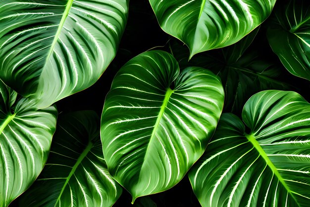 Green alocasia leaves background