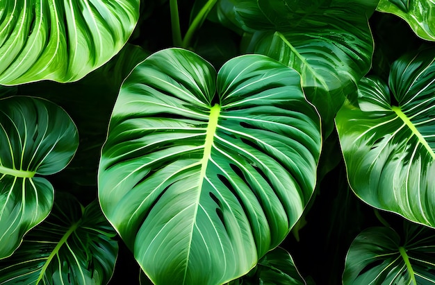 Green alocasia leaves background