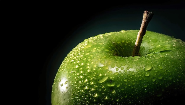 Photo green apple on a black background