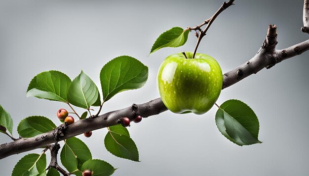 Photo green apple on branch