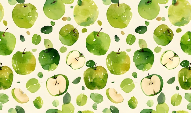 Green apple fruits over green seamless