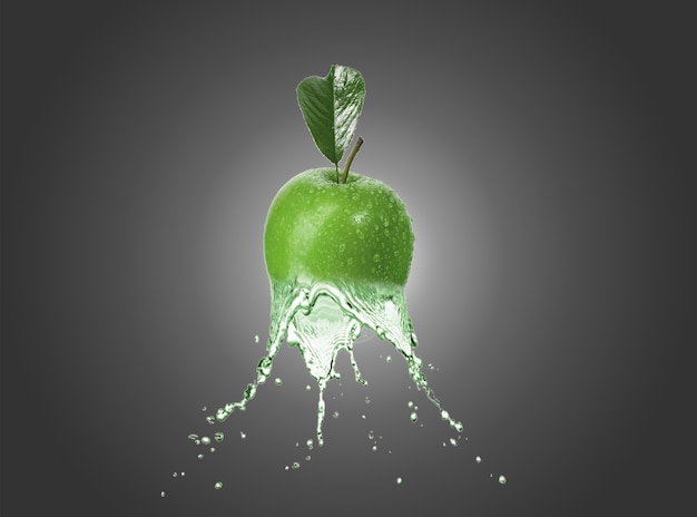 Green apple and water effect on gray background Abstract apple work