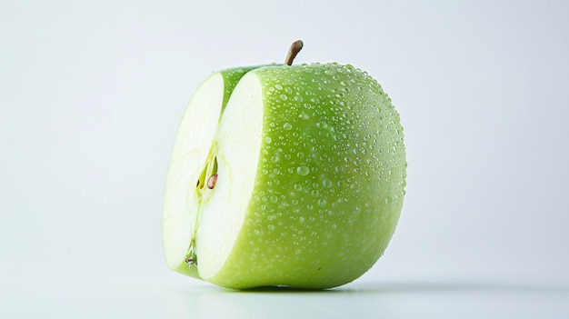 a green apple with a bite taken out of it