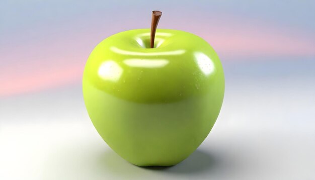 a green apple with a brown stem