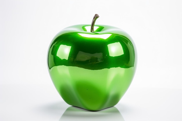 Green apple with a shiny surface on white natural snack fresh fruit Apple image