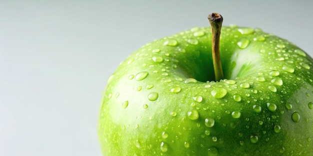 Photo green apple with stem extreme closeup