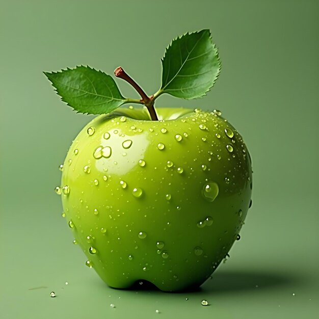 Photo a green apple with water droplets on it and a green background