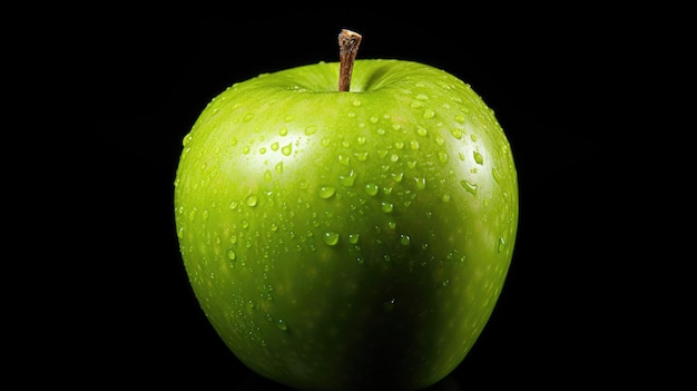 A green apple with water drops on it