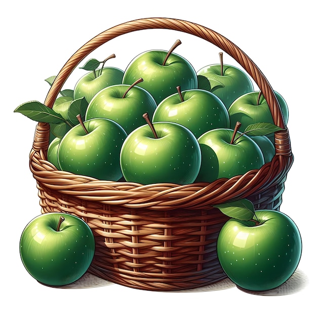 Green Apples In Basket Illustration