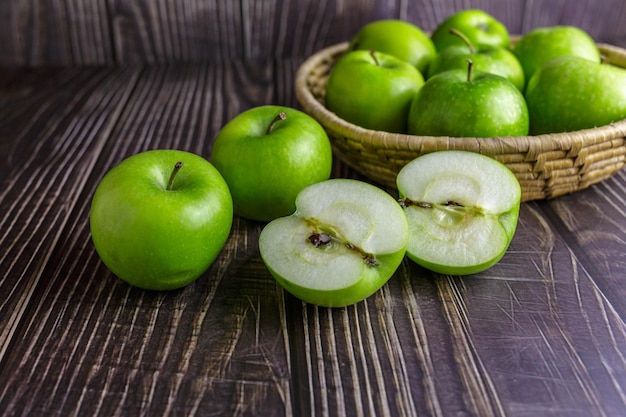 Green apples in a basket