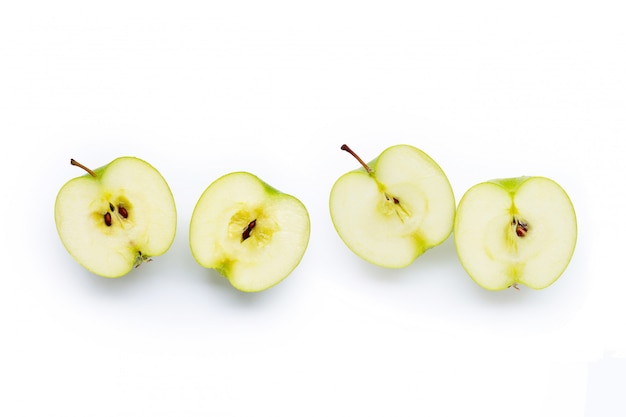 Green apples on white background.