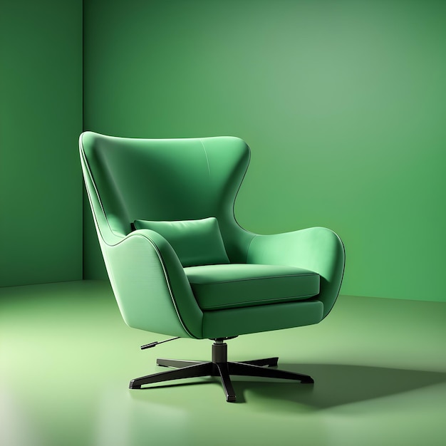 green armchair on a green wall background