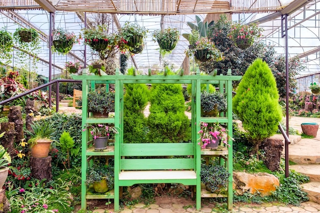 Green armchair set garden decorate