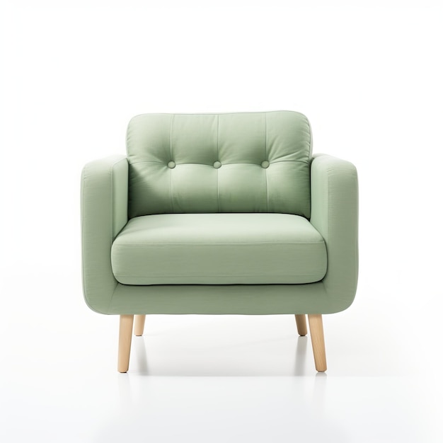 Green armchair with pillows isolated on white background 3d rendering