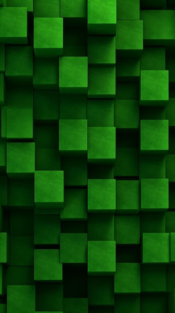 Green artificial grass cubes texture background closeup top view