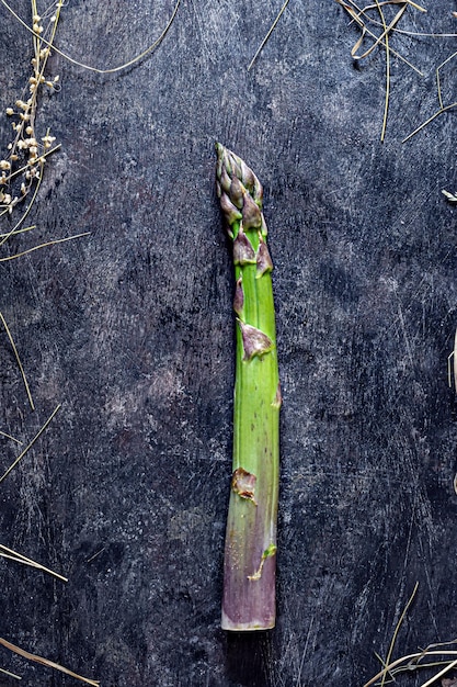 Green asparagus on a dark background Raw food concept place for copy spaceminimalism