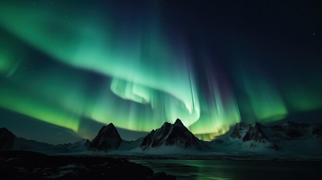 A green aurora over a mountain