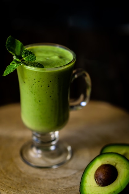 Green avocado milkshake. Delicious and healthy smoothie