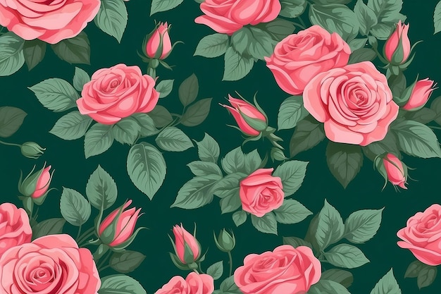 Photo green background rose flower seamless pattern seamless pattern background of roses