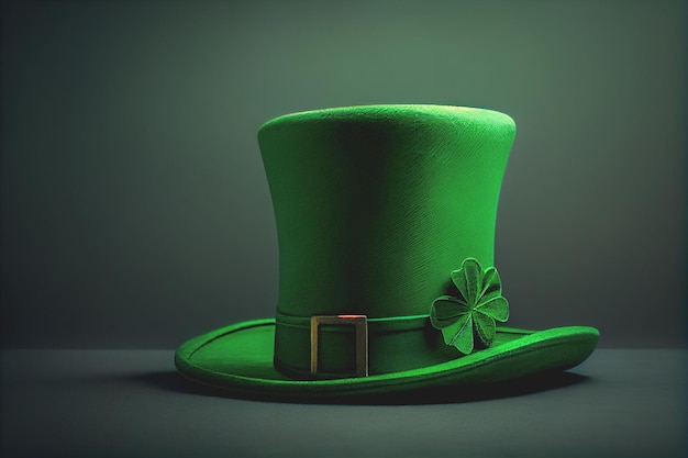 Green background for Saint Patrick's Day Lucky green hat with shiny clover for Saint Patrick's Day with copy space