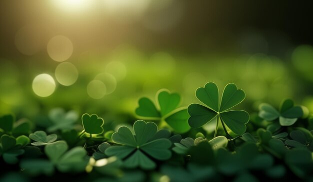 a green background with clovers in the grass