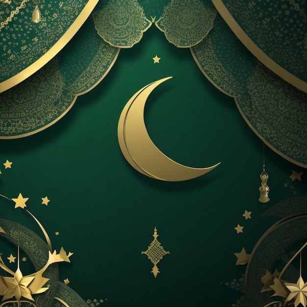 a green background with a crescent moon and a crescent moon