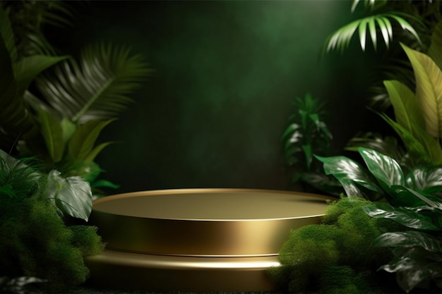 A green background with a gold circle in the middle and a green background with palm leaves.