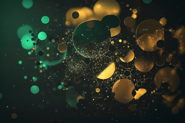 A green background with gold circles and green circles