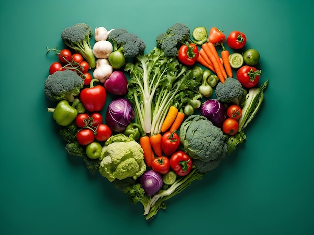 Green background with heartshaped vegetables