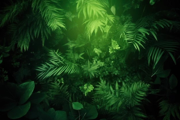 A green background with leaves and a leafy plant