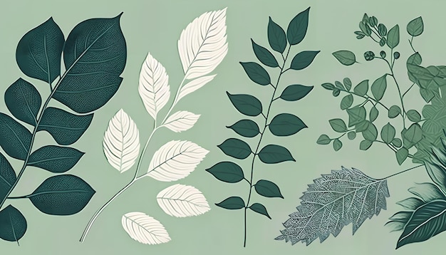 A green background with leaves