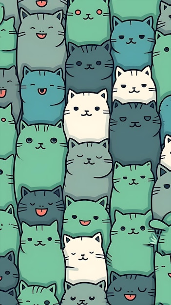 A green background with many cats.