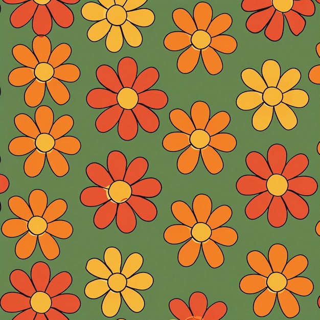 Photo a green background with orange and yellow flowers