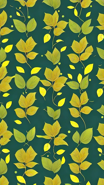 A green background with yellow leaves and green leaves